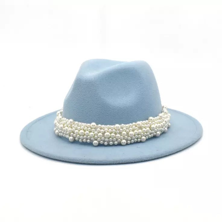 The Diva Powder Light Blue Pearl Fedora Hat