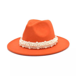 The Diva Orange Pearl Fedora Hat