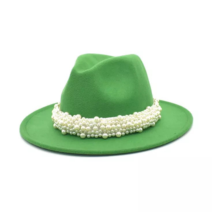 The Diva Kelly Green Pearl Fedora Hat