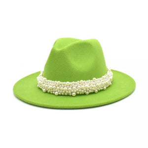 The Diva Lime Green Pearl Fedora Hat