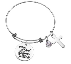 With God All Things Are Possible Charm Bangle (Silver)