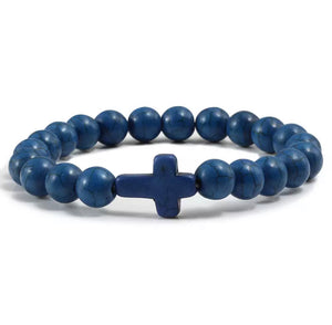 Blue Matte Cross Beaded Bracelet