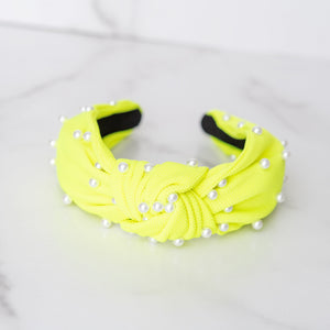 Neon Highlighter Yellow Pearl Headband