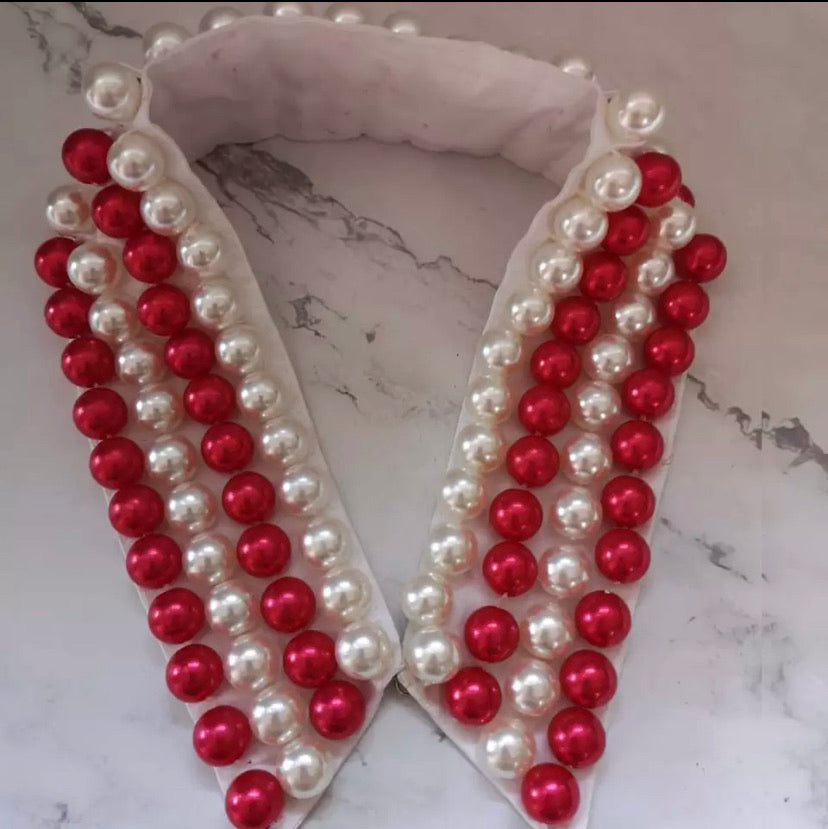 PEARL COLLAR NECKLACE (RED/WHITE)