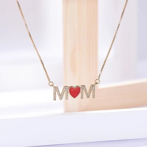I Love Mom Rhinestone & Red Heart Charm Bracelet