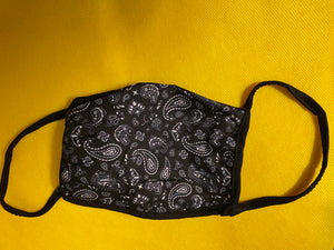 Black and White Paisley Print Adult Face Mask