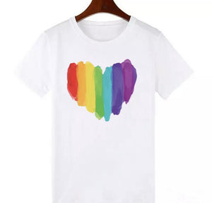 The Sophisticated Tee Women’s Fitted Colorful Rainbow Heart T-shirt
